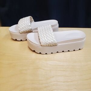 Cream Wedges Bowknot High Heel Slip Sandals 7.5